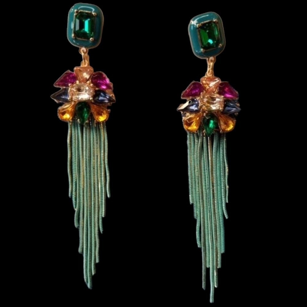 💚✨🩷Lightweight nOir Multicolored Rhinestone Floral Dangle Earrings - NWT